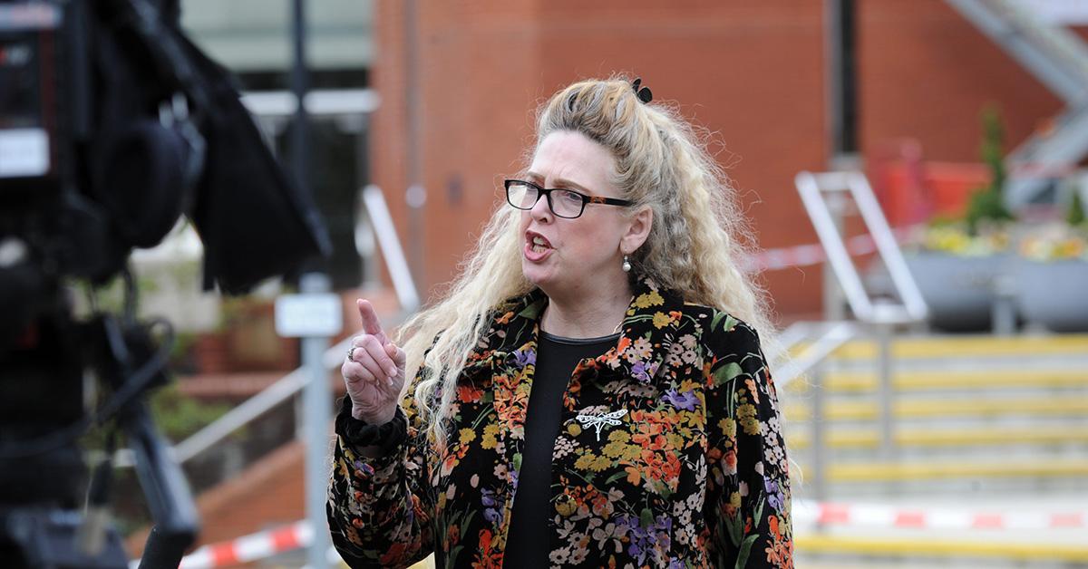 Photo of Paula Lorimer outside Harrogate Convention Centre.